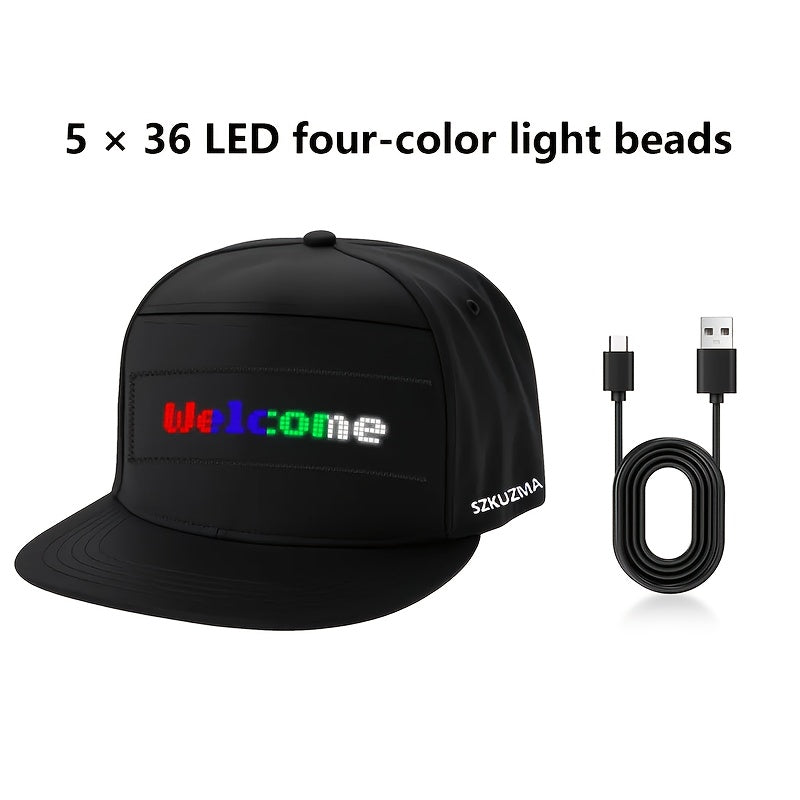 Programmable LED Hat APP Controlled Scrolling Text Animation Light Up Cap Unisex Adjustable Smart LED Baseball Cap for Party Wedding Valentine's Day Carnival Festival Men Women