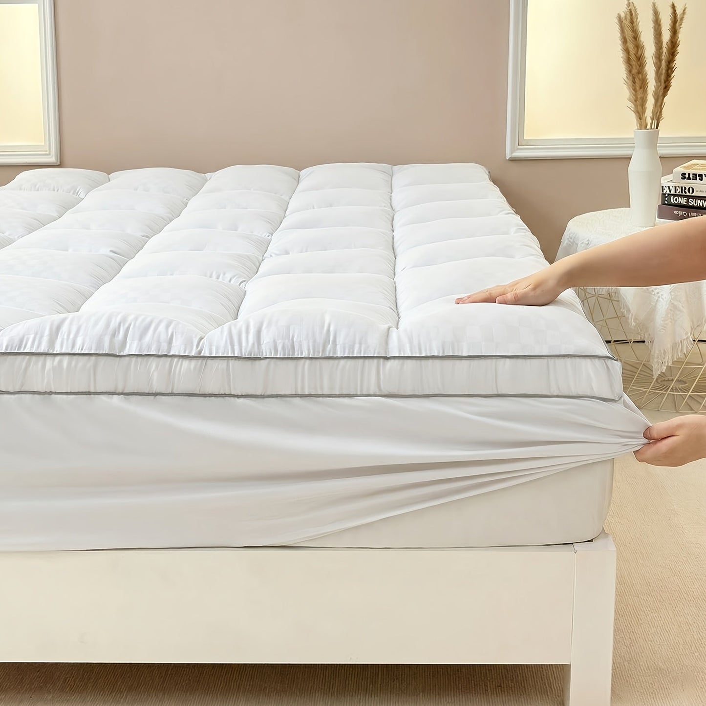 Quilted Pillow Top Mattress Topper 1000GSM Cooling - Fitted Mattress Cover Deep Pocket 8-21", Soft Mattress Protector for Twin Full Queen King Cal King