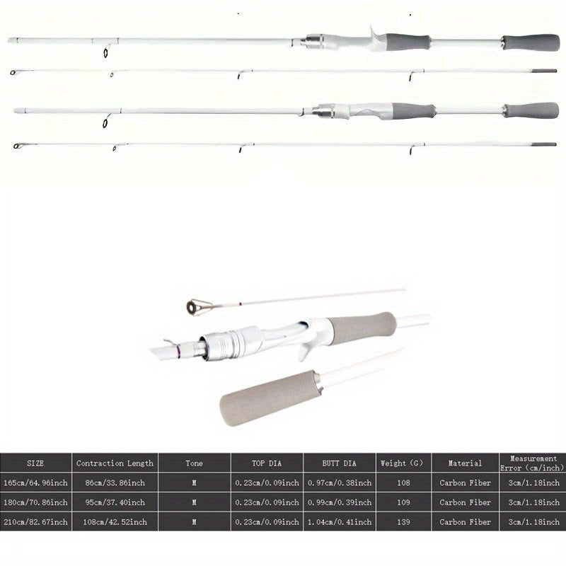 Carbon Fiber Fishing Rod Casting & Spinning Fast Action Sensitive Tip EVA Grip for Freshwater Saltwater Bass Fishing – 165cm 180cm 210cm, Lightweight High-Power White Fishing Pole