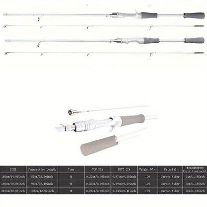 Carbon Fiber Fishing Rod Casting & Spinning Fast Action Sensitive Tip EVA Grip for Freshwater Saltwater Bass Fishing – 165cm 180cm 210cm, Lightweight High-Power White Fishing Pole