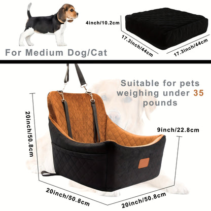 Dog Car Seat for Medium Large Dogs – Washable Memory Foam Pet Travel Car Bed with Seat Belt Pass-Through, Adjustable Straps & 3-Point Installation, Gray Black Brown All Black Black Gray