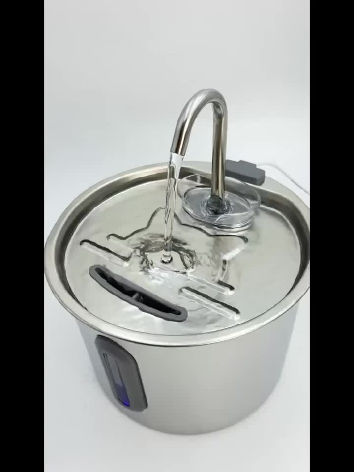 Cat Water Fountain 74oz Stainless Steel - Ultra Quiet USB Pump, Faucet Flow, 3-Stage Filter & Visual Water Level Window, Automatic Pet Water Fountain for Cats & Small Dogs Indoor