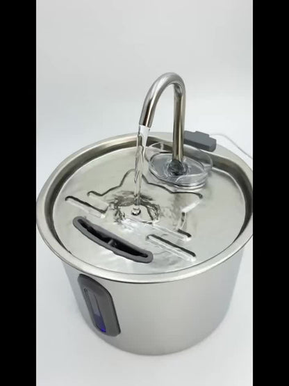 Cat Water Fountain 74oz Stainless Steel - Ultra Quiet USB Pump, Faucet Flow, 3-Stage Filter & Visual Water Level Window, Automatic Pet Water Fountain for Cats & Small Dogs Indoor
