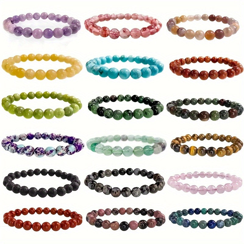 20pc Glass Bead Stretch Bracelet Set for Women & Men – 8mm Round Boho Elastic Bracelets, Random Assorted Colors, Stackable Unisex Jewelry Gift for Birthday, Christmas & Parties