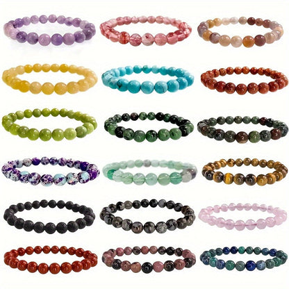20pc Glass Bead Stretch Bracelet Set for Women & Men – 8mm Round Boho Elastic Bracelets, Random Assorted Colors, Stackable Unisex Jewelry Gift for Birthday, Christmas & Parties