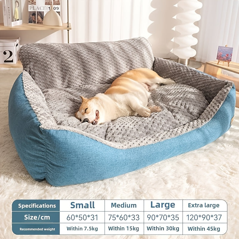 Luxury Plush Pet Sofa Bed with High Backrest – Thick Warm Washable Dog Bed for Large Medium Small Dogs & Cats, All-Season Comfort, Easy-Clean Cover, Sizes S L XL, Grey Blue