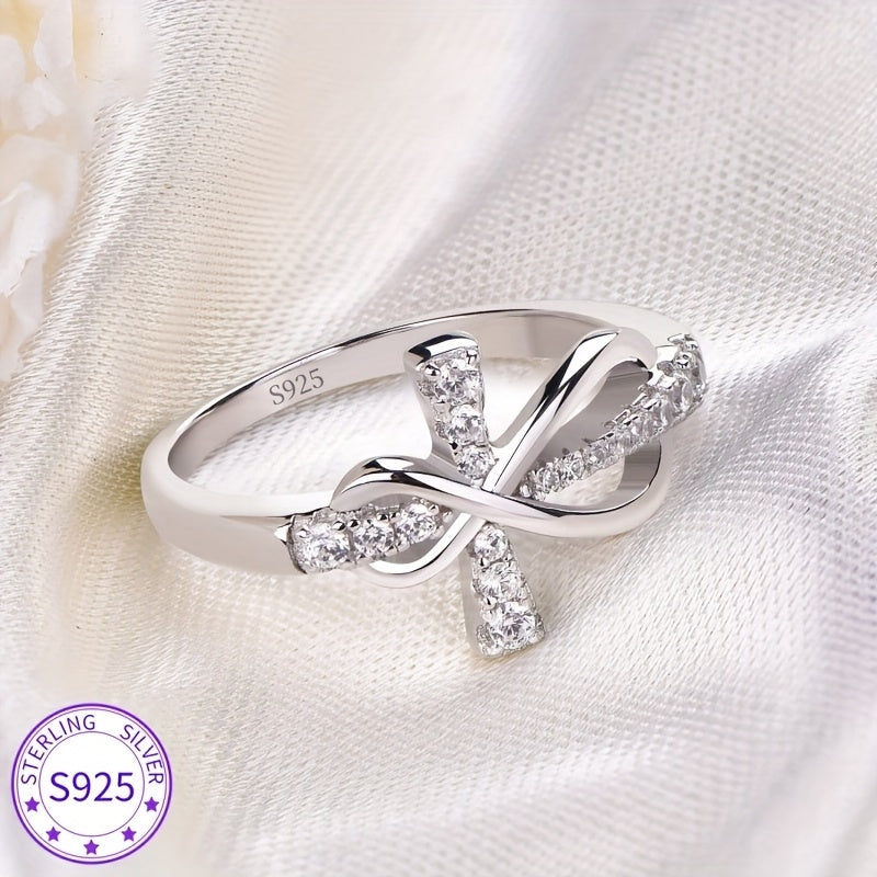 925 Sterling Silver Infinity Cross Ring with Sparkling Cubic Zirconia – Elegant Glitter Wedding & Party Ring for Women, Symbolic Gift in Sizes 6-10, Lightweight 1.5g Design