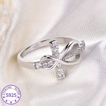 925 Sterling Silver Infinity Cross Ring with Sparkling Cubic Zirconia – Elegant Glitter Wedding & Party Ring for Women, Symbolic Gift in Sizes 6-10, Lightweight 1.5g Design