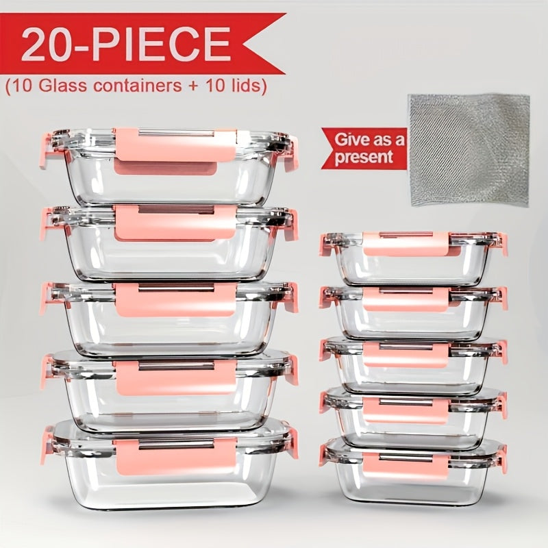 Glass Food Storage Containers with Lids 20-Piece Set, Stackable Airtight Meal Prep Containers, Oven Microwave Refrigerator & Dishwasher Safe, Space-Saving Kitchen Organization – 10 Containers + 10 Lids