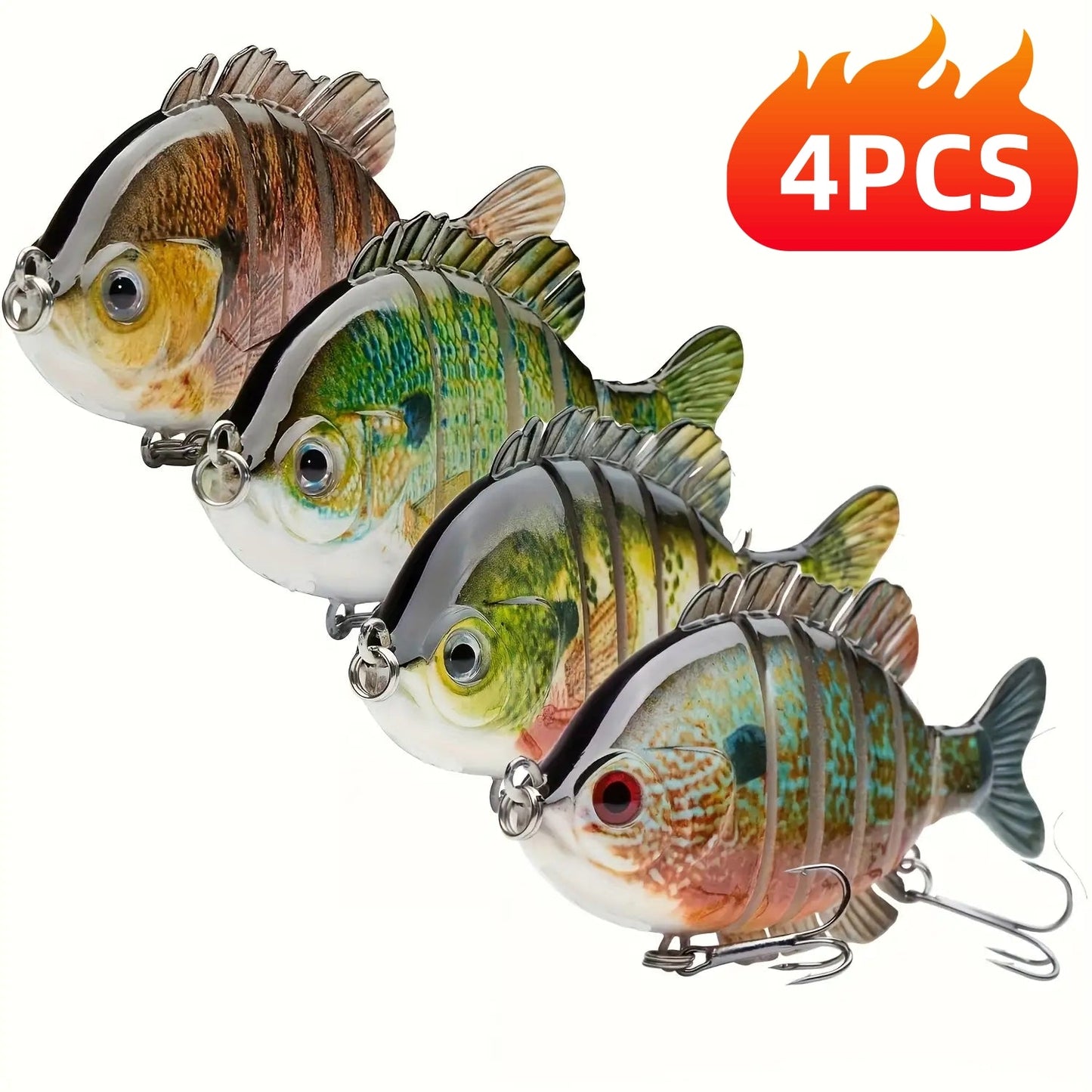 Fishing Lures 4-Pack Multi-Joint Swimbait – Realistic Hard Topwater Perch Bait with Treble Hooks, 3.5 Inch / 0.85oz, Lifelike Bluegill & Panfish Lures for Freshwater & Saltwater Bass Fishing