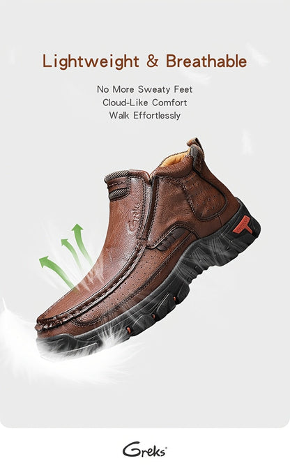 GREKS Men's Hand Stitched Slip-On Ankle Boots Casual Moccasin Chukka Loafers Non-Slip Sole for Outdoor Hiking Driving Daily Wear – Comfortable Lightweight Men's Shoes