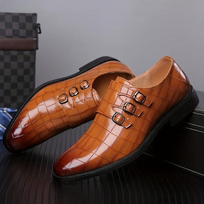 Men's Stone Textured Monk Strap Dress Shoes Slip-On Formal Loafers – Fashion Elegant Oxford Style for Business, Wedding & Special Occasions, Sizes US 6–12.5