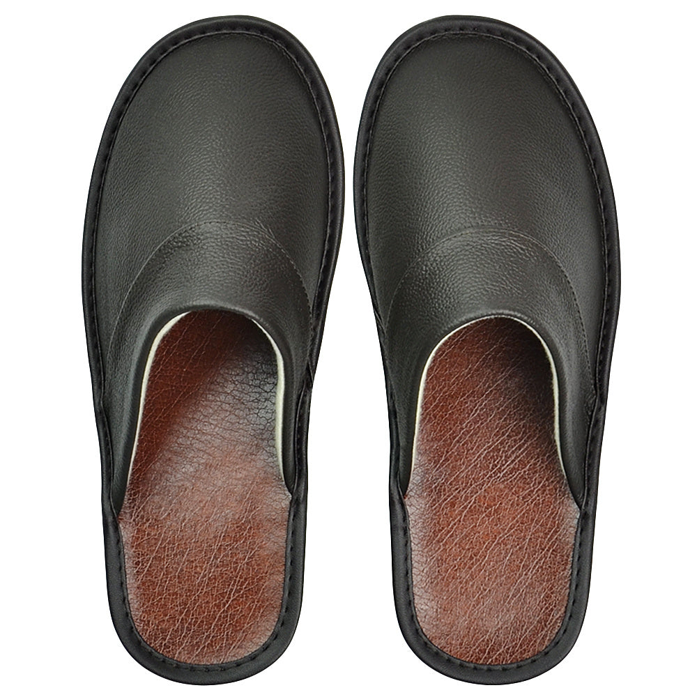 Wide Width Genuine Leather Slippers Indoor Non-Slip Oversized Slides for Men and Women All Seasons Casual House Shoes Black Grey Brown Navy Burgundy Red Purple Orange US 5.5-14