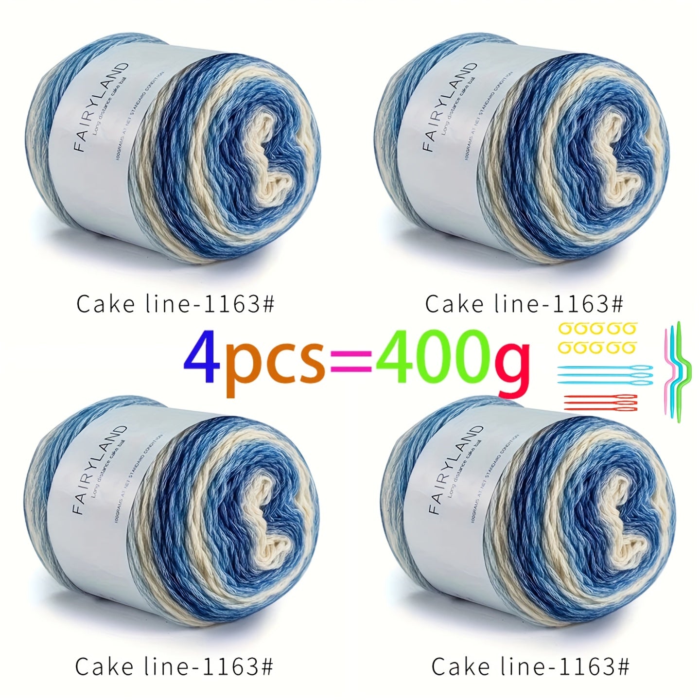 Colorful Yarn Thread & Weaving Accessories Kit 2/4pcs Cotton Acrylic Wool Blend with C-Type Buckle Weaving Needle Bow Twist Needle DIY Knitting Crochet Sweater Scarf Beginner Craft Set