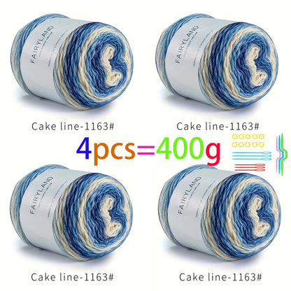 Colorful Yarn Thread & Weaving Accessories Kit 2/4pcs Cotton Acrylic Wool Blend with C-Type Buckle Weaving Needle Bow Twist Needle DIY Knitting Crochet Sweater Scarf Beginner Craft Set