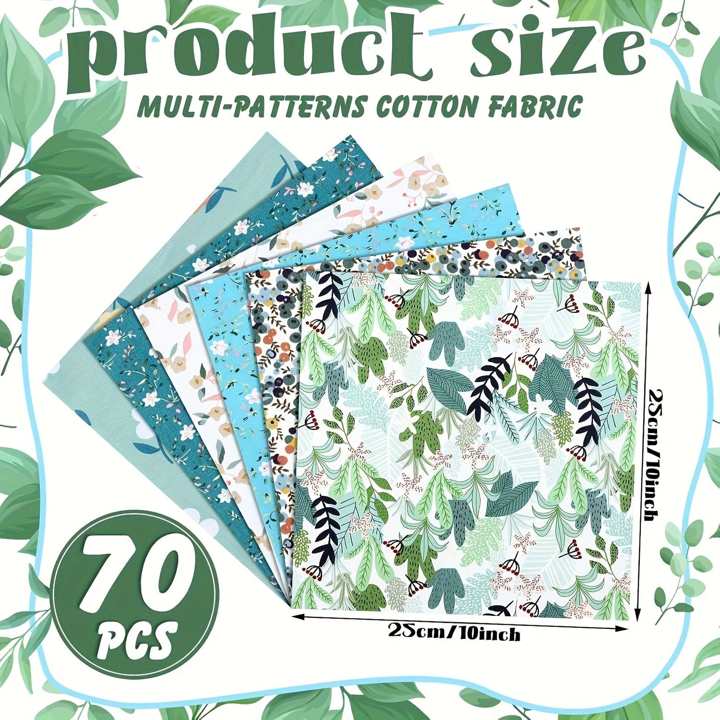 70pcs Precut Quilting Fabric Squares 10x10 Inch - Patchwork Fabric Bundle with Floral, Seasonal & Multicolor Patterns, Soft Washable Cotton Blend for Quilts, Crafts, Sewing, Holiday Decor & DIY Projects