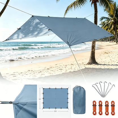 Outdoor Camping Tarp Canopy with UV Protection & Alloy Bracket – Portable Foldable 4-Person Shelter for Backpacking, Hiking, Garden & Outdoor Survival | All-Season Camping Awning