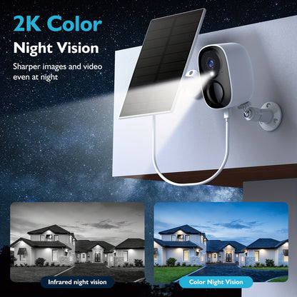 Solar Powered Outdoor Security Camera 2K 3MP – Wireless WiFi CCTV with AI Motion Detection, Color Night Vision, Spotlight, 2-Way Audio, IP66 Waterproof, No Monthly Fee, Cloud & SD Storage, Battery Powered
