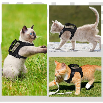 Cat Tactical Vest Harness Adjustable Escape-Proof 600D Oxford Pet Chest Strap Training Clothes for Cats & Small Dogs One Size Fits Most