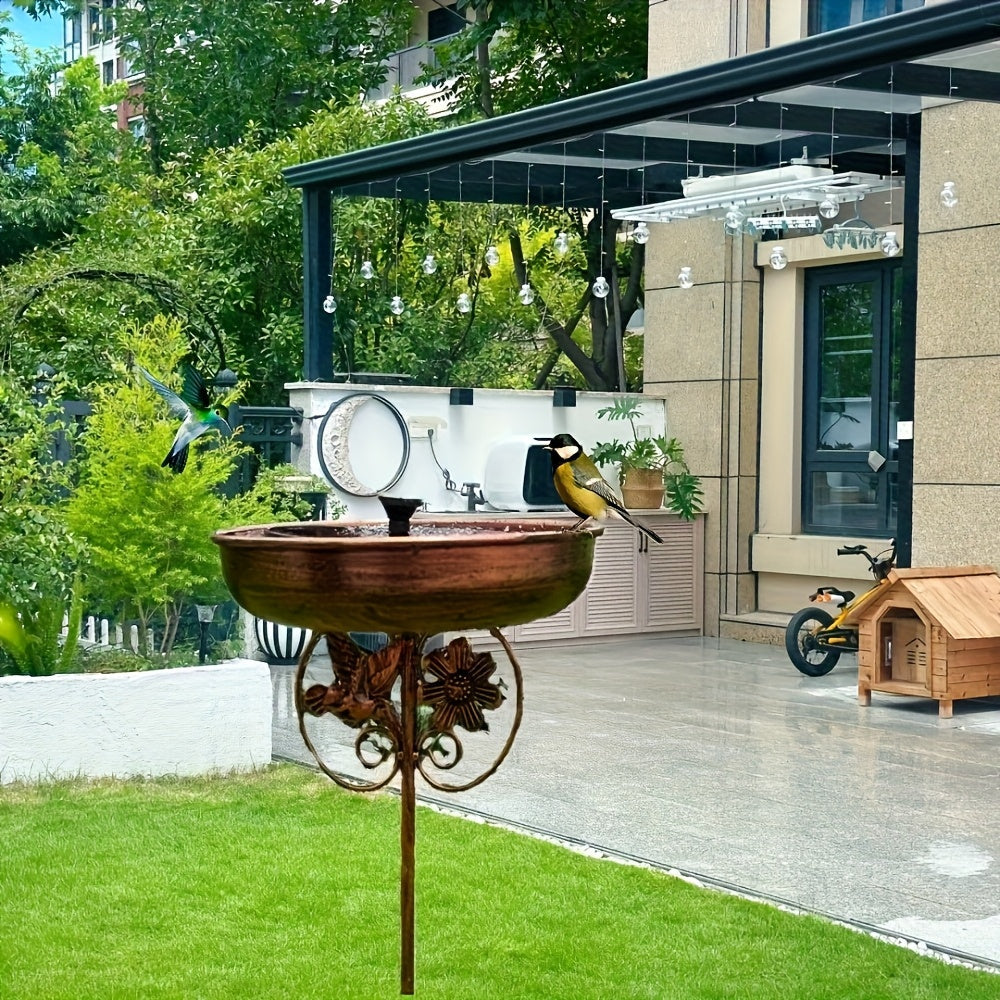Metal Outdoor Bird Bath and Feeder Set Sunflower Design 5-Claw Stake Base Weather-Resistant Garden Decor for Backyard Courtyard Terrace Patio
