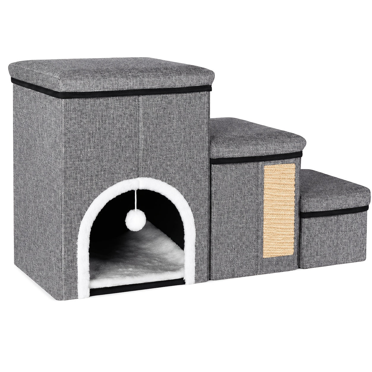 Luxury Multi-Level Cat House Indoor Outdoor 2-Layer Bed Toy Tunnel Foldable Sofa Cat Scratching Board Climbing Rope Soft Cushion Cat Play Cube Weatherproof Nylon Frame Cat Arch Stairs