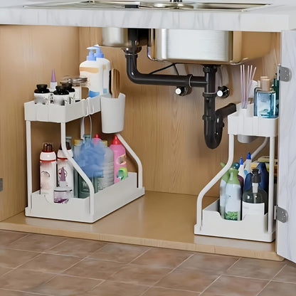 2Pcs Under Sink Organizer with Pull-Out Sliding Shelves – Durable Cabinet Storage Rack for Bathroom & Kitchen, Space-Saving Vertical Under-Sink Organization, Available in Black & White