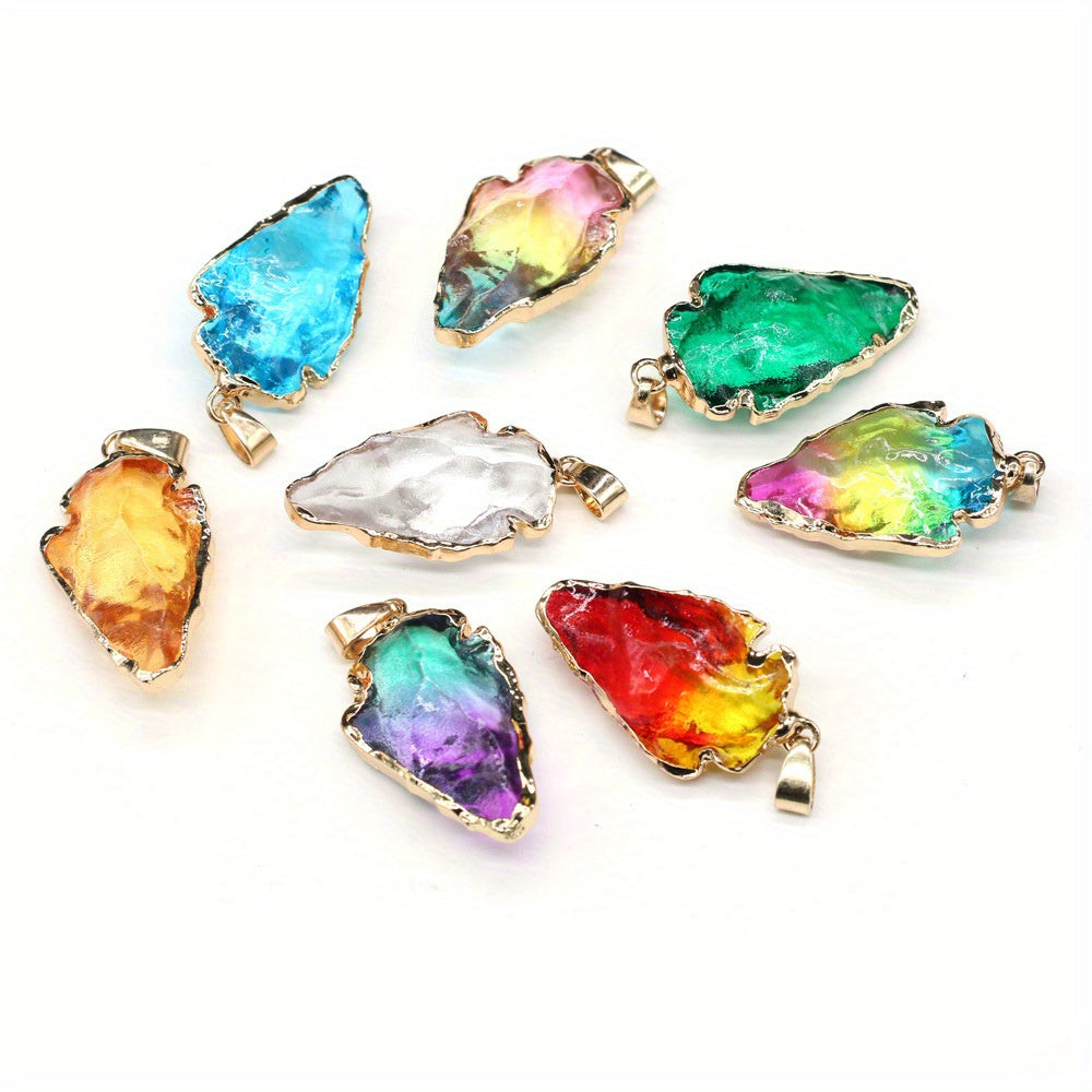 15PCS Boho Natural Stone Pendant Necklace Set – Raw Gemstone Arrow & Shield Charms with Gold Edging, Green Black Pink White Stones, Chains & Storage Pouch Included, Bohemian Gift for Women
