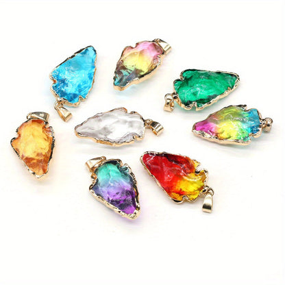 15PCS Boho Natural Stone Pendant Necklace Set – Raw Gemstone Arrow & Shield Charms with Gold Edging, Green Black Pink White Stones, Chains & Storage Pouch Included, Bohemian Gift for Women