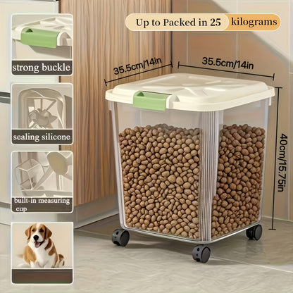 Airtight Pet Food Storage Container with Wheels Locking Lid Built-in Scoop Moisture-Proof Dog Cat Food Bin Kitchen Pantry 11 22 38 55 lbs Dry Food Storage