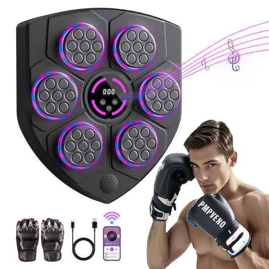 Smart Music Boxing Machine Wall Mounted Punching Trainer with LED Lights Wireless Bluetooth Electronic Boxing Target for Adults Home Gym Fitness Striking Equipment Includes Boxing Gloves