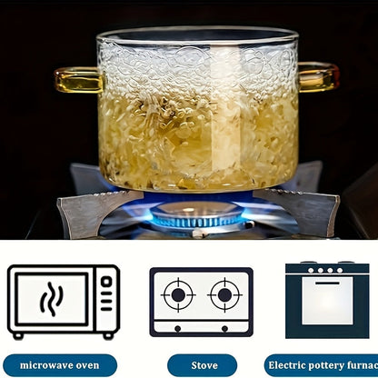 54oz Borosilicate Glass Soup Pot with Handle Heat Resistant 752°F | Stovetop Oven Safe Transparent Glass Cooker | Soup Congee Ramen Milk Pot | Easy Clean Odorless Non-Toxic | Green Yellow Handle