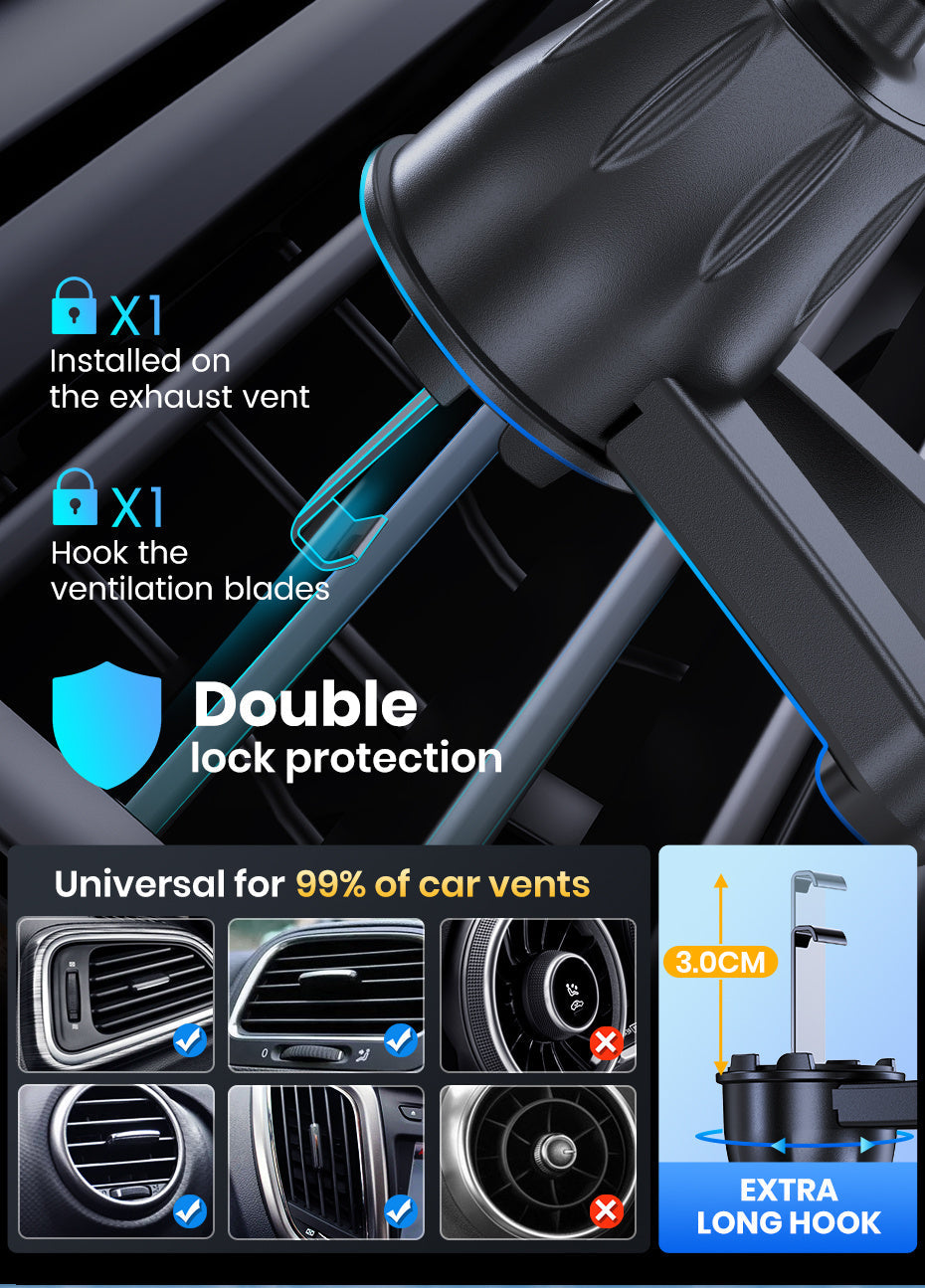 Car Air Vent Phone Mount Universal Hands-Free Holder Adjustable Clamp Cradle Compatible with All Smartphones – ABS Waterproof, Wall Mount Option, Rectangle Design for Auto Vehicle