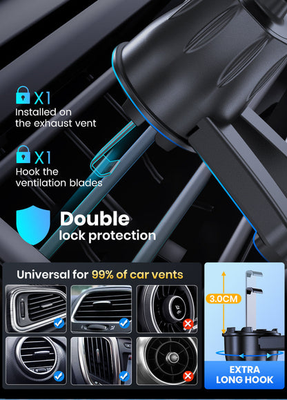 Car Air Vent Phone Mount Universal Hands-Free Holder Adjustable Clamp Cradle Compatible with All Smartphones – ABS Waterproof, Wall Mount Option, Rectangle Design for Auto Vehicle