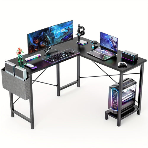 L-Shaped Corner Desk 50 Inch – Gaming & Home Office Computer Desk with CPU Stand, Side Bag & Wooden Desktop, Reversible PC Writing Study Table for Home Office, Dorm & Small Spaces