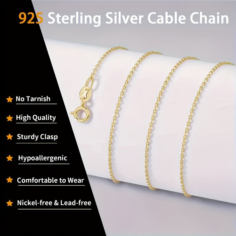 18K Gold Plated 925 Sterling Silver Cable Chain Necklace for Women 1.2mm Thin Dainty Sturdy Layering Necklace 16 18 20 22 24 Inches