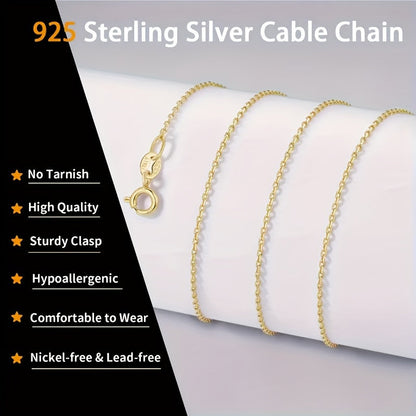 18K Gold Plated 925 Sterling Silver Cable Chain Necklace for Women 1.2mm Thin Dainty Sturdy Layering Necklace 16 18 20 22 24 Inches