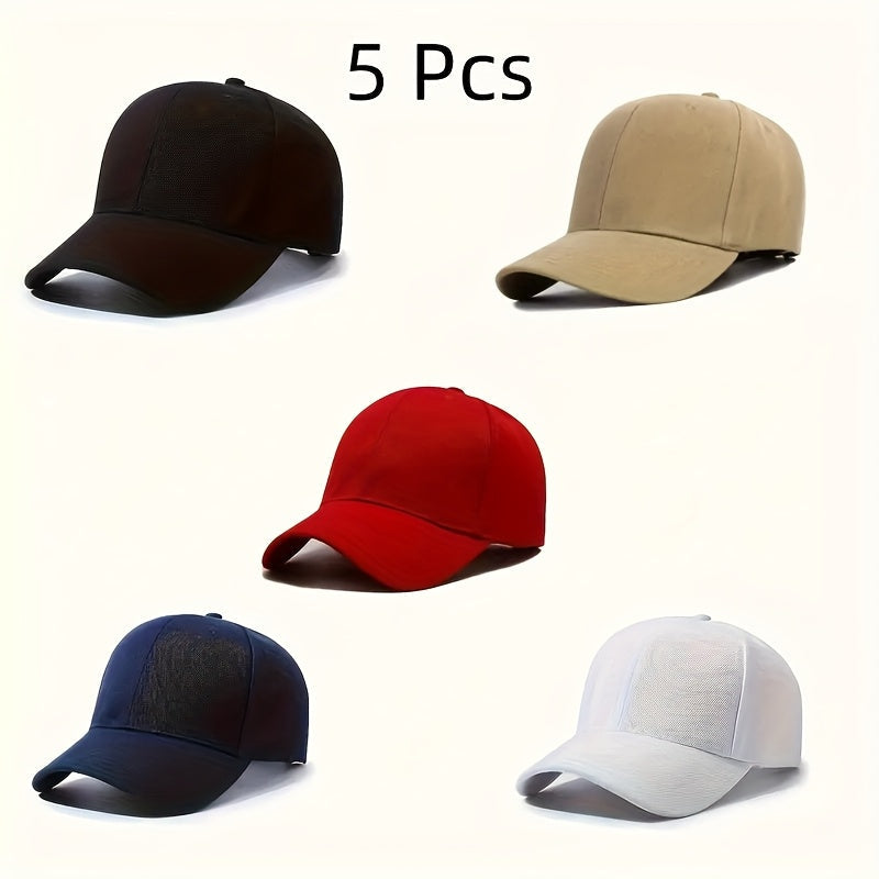 5 Pack Plain Baseball Caps for Men and Women – Unisex Solid Color Stretch Fit Sports Hats for Outdoor Activities Running Hiking, Bulk Baseball Cap Set for Teams Groups and Gifts