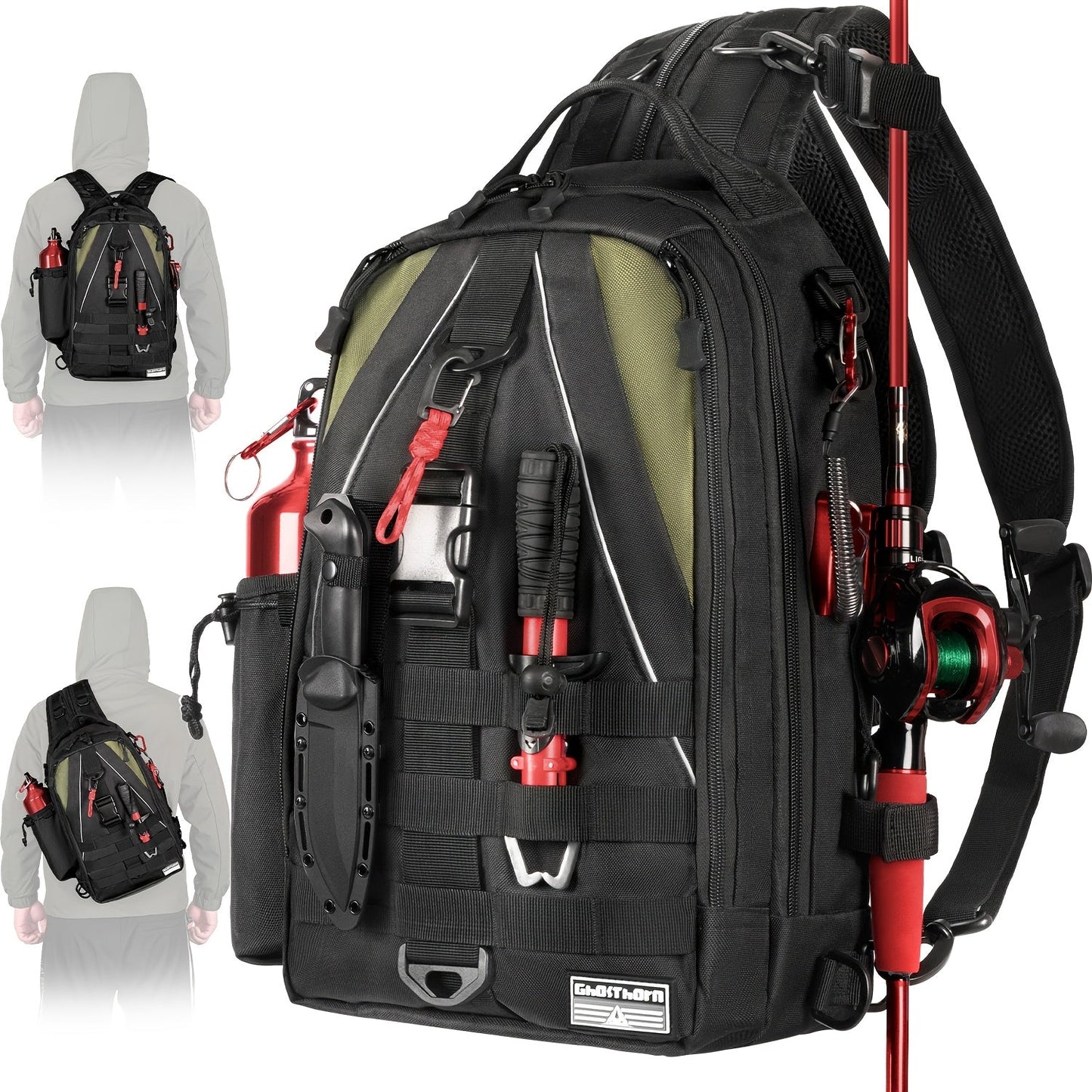 Fishing Backpack Tackle Sling Bag with Rod Holder – Waterproof Hiking Daypack Fly Fishing Bag for Men Women, Tackle Box Storage, Gift for Fisherman Dad