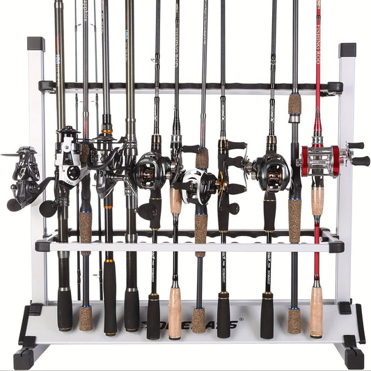 Portable Fishing Rod Holder Rack for 24 Rods Aluminum Alloy Rust-Resistant with Cushioned Grips - Lightweight Organizer for Garage, Cabin, Bedroom & Fishing Storage