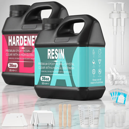 Epoxy Resin Kit Crystal Clear 2-Part Fast-Curing for Casting, Coating, Resin Art, Jewelry Making, Tabletops & Bar Counters – Available in 4oz, 72oz & 1 Gallon with Pump Kit & Glitter Accessories