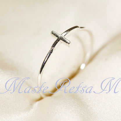 Handmade 925 Sterling Silver Cross Ring Christian Faith Jewelry US Standard Sizes Artisan Crafted Thin Band Daily Wear Religious Gift