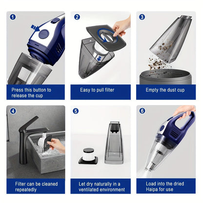 Cordless Handheld Vacuum Cleaner 5000Pa Strong Suction USB Rechargeable Portable Wireless Vacuum for Car Interior, Home, Office & Pet Hair – 40dB Low Noise, 2000mAh Battery, One-Click Dust Empty
