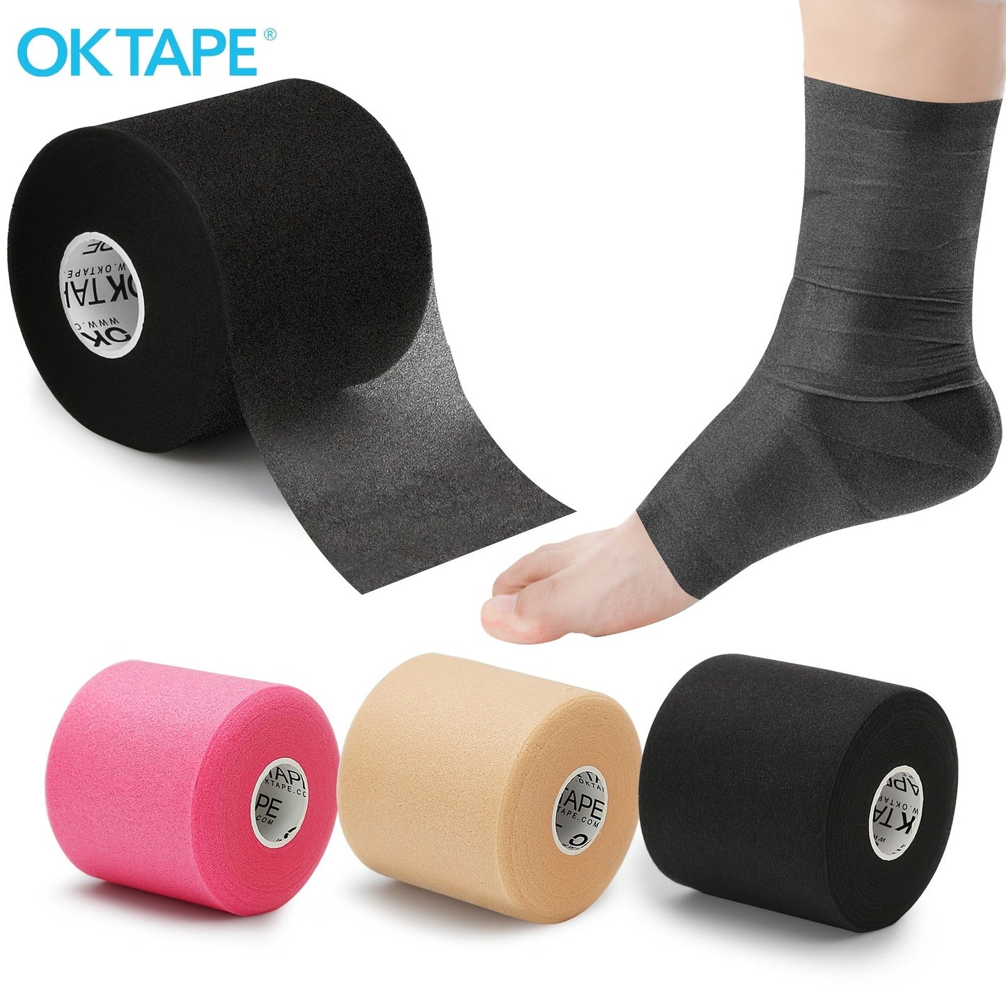 Pre Wrap Tape 4-Rolls Athletic Foam Underwrap for Sports - Protect Ankles Wrists Hands Knees, 2.75 Inch x 30 Yards Each Roll, OK TAPE Sports Underwrap