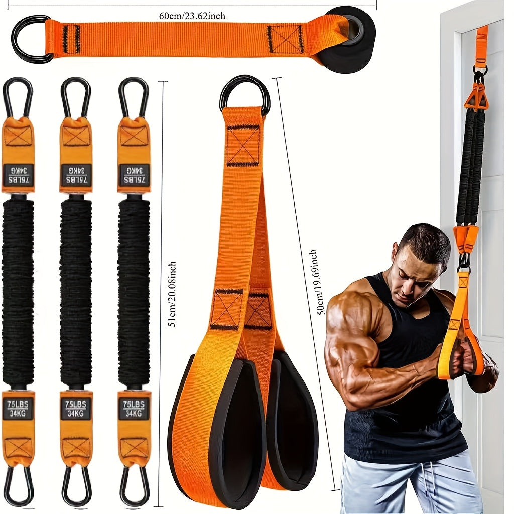 Resistance Bands Set 5pcs Heavy-Duty Latex 225 LBS Capacity – Home Gym Workout Bands with Door Anchor & Handles for Lat Pulldown Shoulder Arm Bicep Curl Face Pull Deltoid Training Men Women