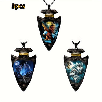 Wolf Head Totem Pendant Necklace for Men 6pcs Set Gothic Viking Animal Charm Jewelry Halloween Birthday Gift Stainless Steel