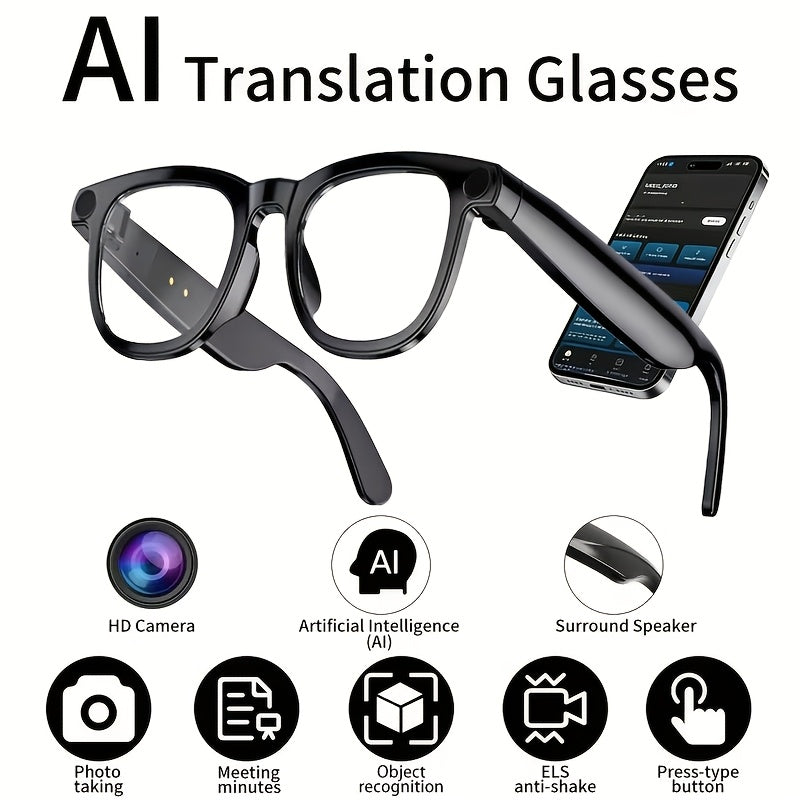 AI Smart Glasses with 8MP HD Camera Touch Control ChatGPT Real-Time Translation Wireless Calling Blue Light Protection Noise Reduction Dual Mics Photochromic Lens for Cycling Driving Travel Office