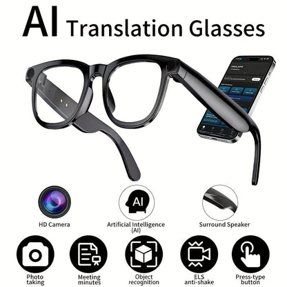 AI Smart Glasses with 8MP HD Camera Touch Control ChatGPT Real-Time Translation Wireless Calling Blue Light Protection Noise Reduction Dual Mics Photochromic Lens for Cycling Driving Travel Office