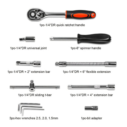 46pcs Home & Car Repair Tool Set – Ratchet Torque Wrench, Screwdriver & Socket Kit for Car, Motorcycle, Bicycle & Household Repairs