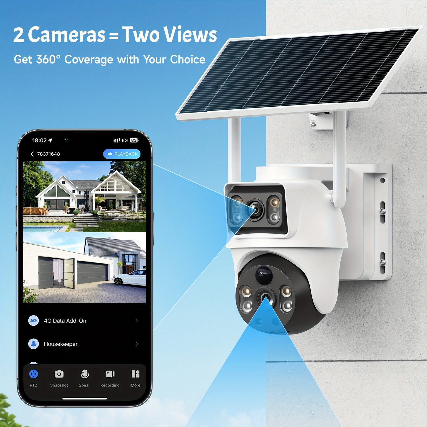 4G LTE Solar Security Camera Outdoor 8MP – 360° Pan Tilt Dual Lens, IP65 Weatherproof, PIR Motion Detection, Color Night Vision, Two-Way Audio & App Control, US Networks Only, No WiFi Required