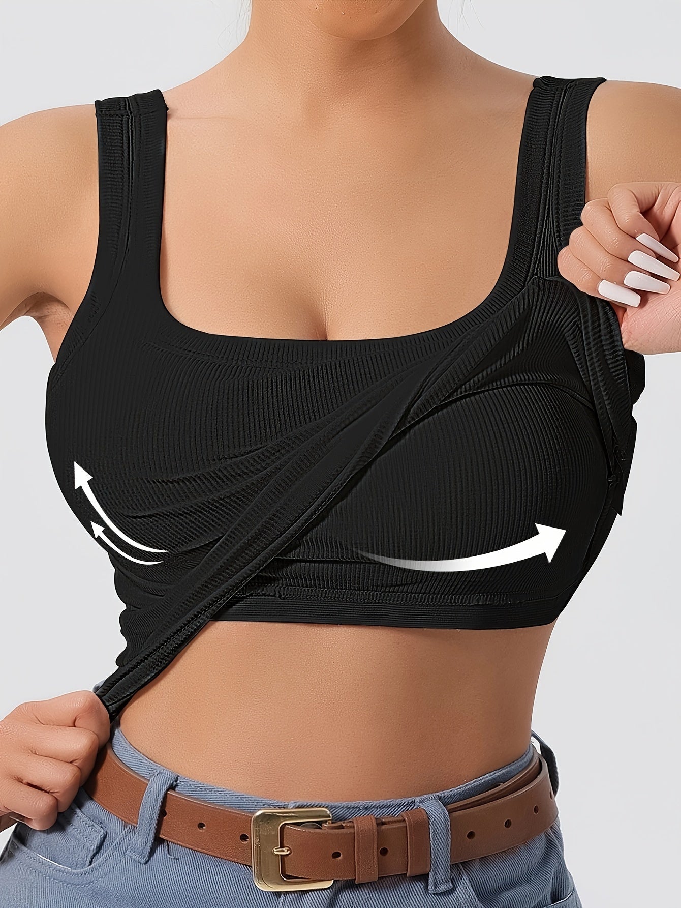 Women's Scoop Neck Tank Top Removable Chest Padding Slim Fit Casual Summer Sleeveless Top 8 Colors XS-XL Built-In Bra